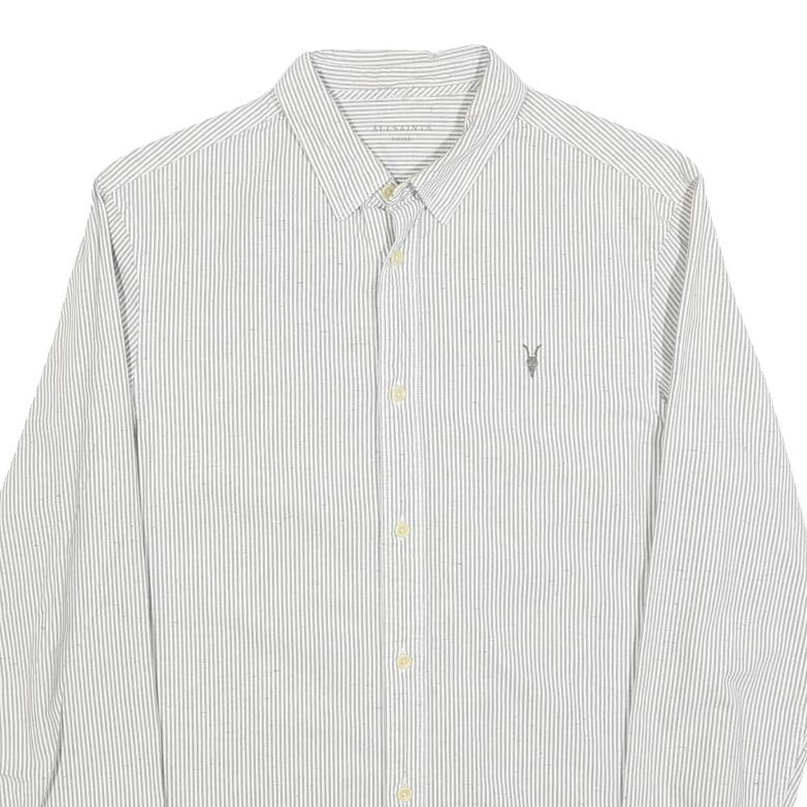 ALL SAINTS Mens White & Grey Striped Cotton Shirt S Slim Fit Casual Button Down