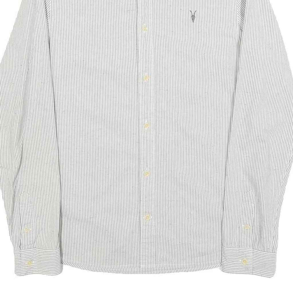 ALL SAINTS Mens White & Grey Striped Cotton Shirt S Slim Fit Casual Button Down