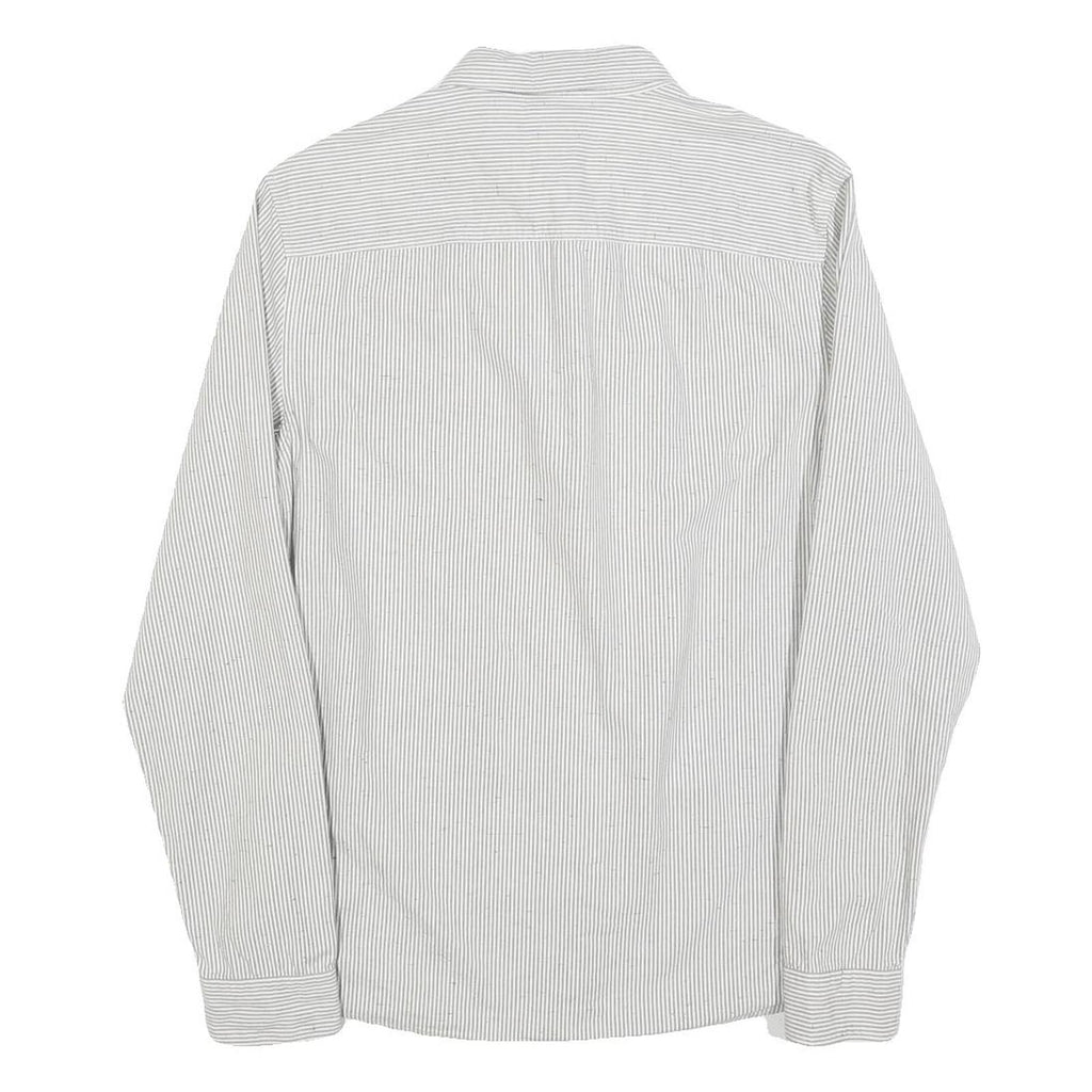 ALL SAINTS Mens White & Grey Striped Cotton Shirt S Slim Fit Casual Button Down