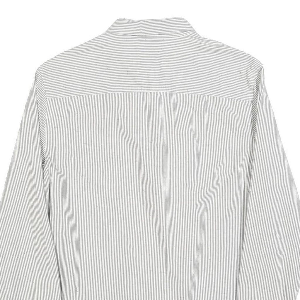 ALL SAINTS Mens White & Grey Striped Cotton Shirt S Slim Fit Casual Button Down