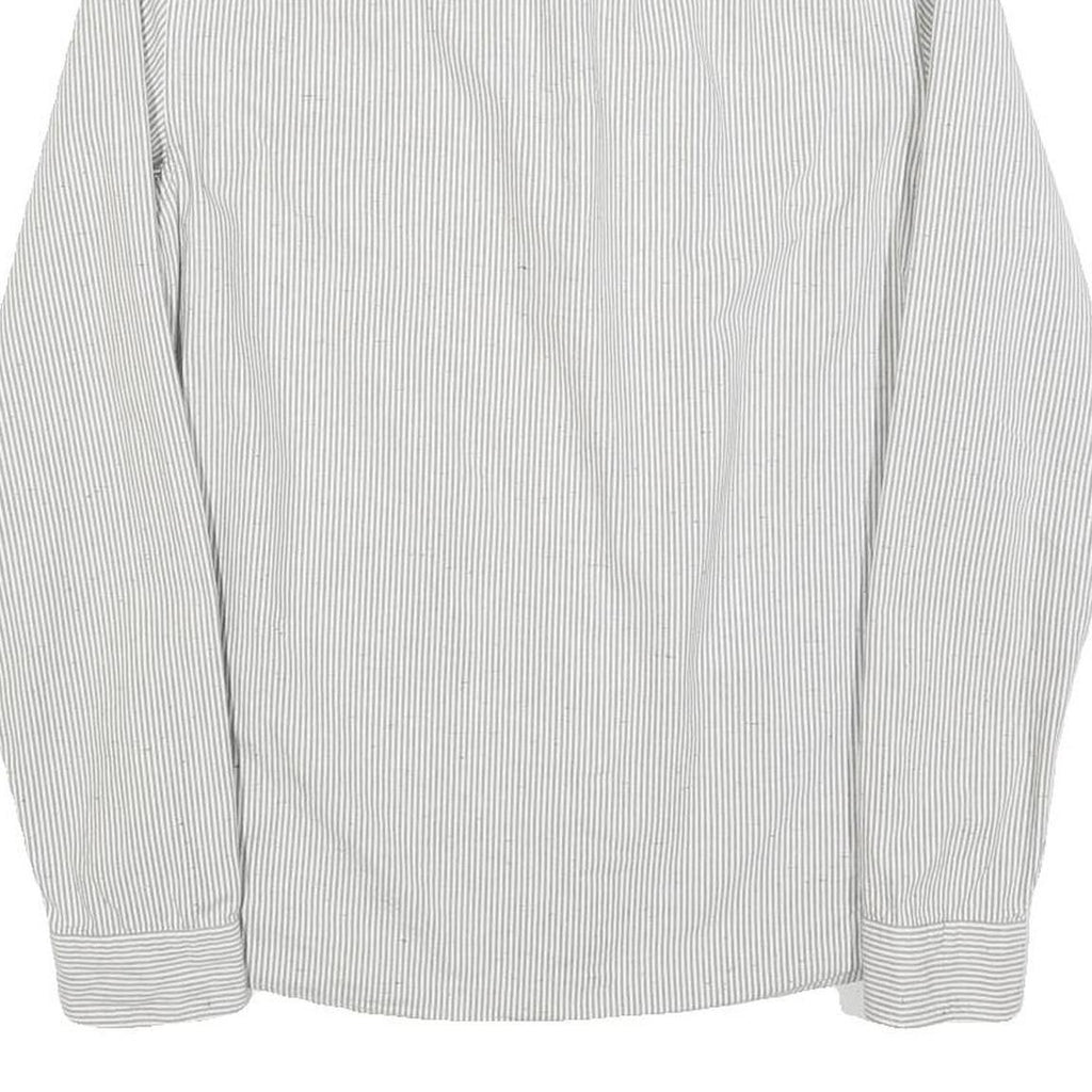 ALL SAINTS Mens White & Grey Striped Cotton Shirt S Slim Fit Casual Button Down