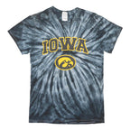 GILDAN Mens Black Tie Dye Iowa Graphic T-Shirt S Short Sleeve Crew Neck