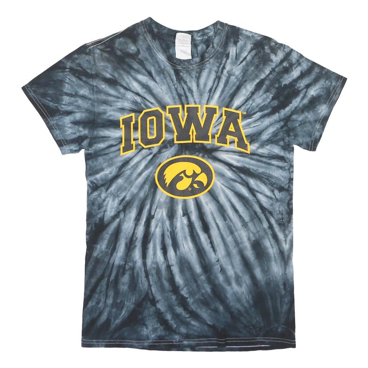 GILDAN Mens Black Tie Dye Iowa Graphic T-Shirt S Short Sleeve Crew Neck