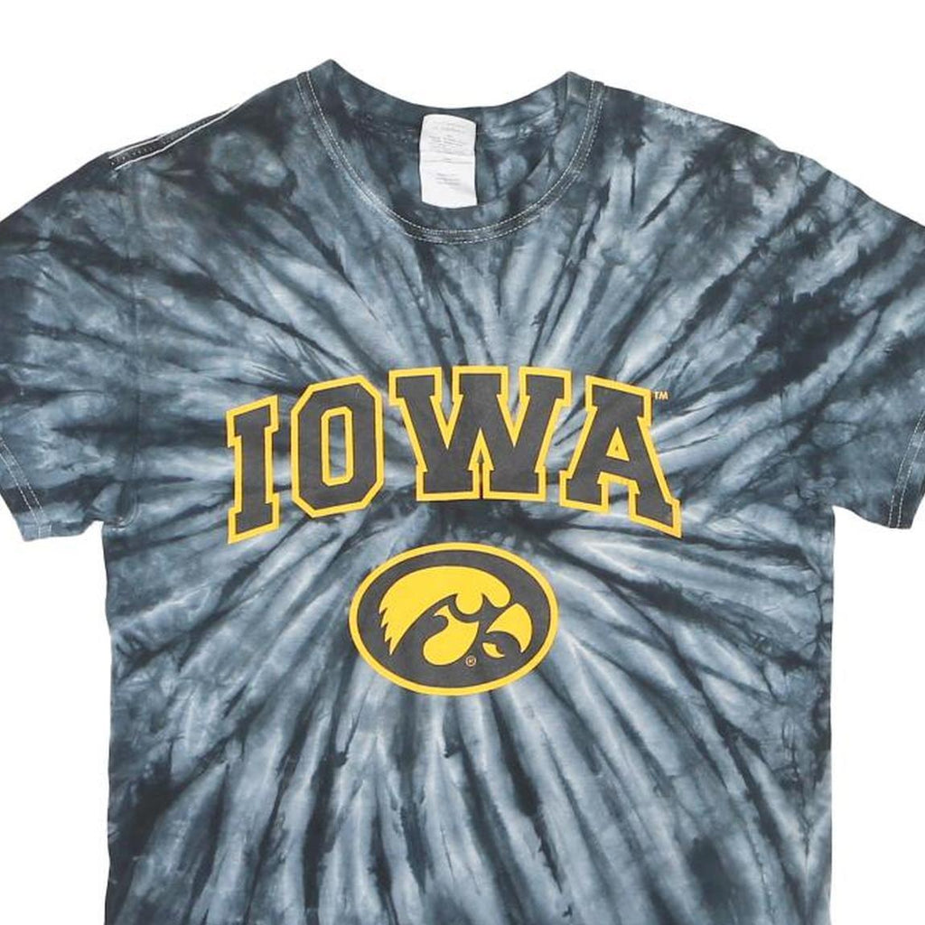 GILDAN Mens Black Tie Dye Iowa Graphic T-Shirt S Short Sleeve Crew Neck