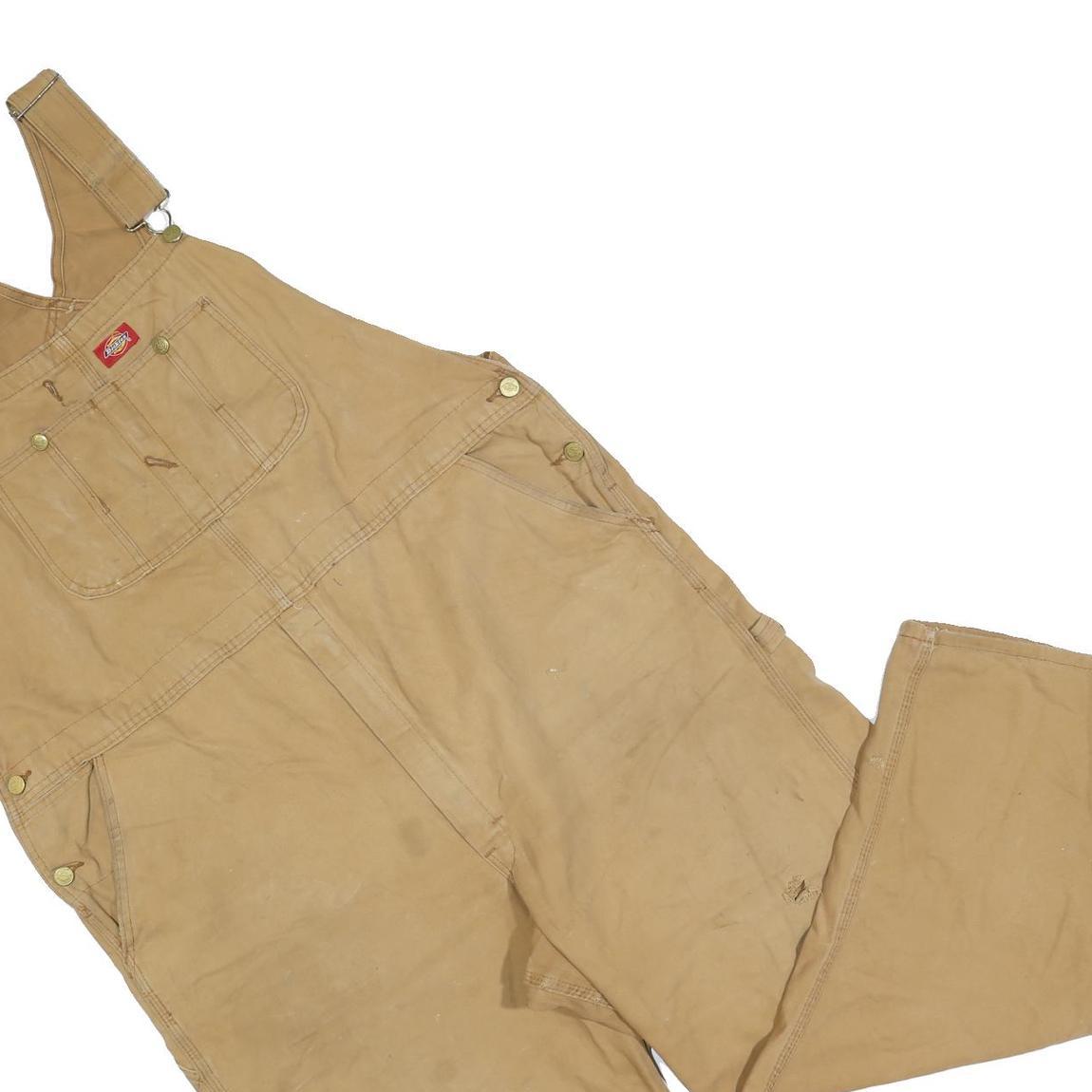 DICKIES Mens Beige Dungarees Regular Fit Cotton Blend XL W44 L30 Workwear Heavy