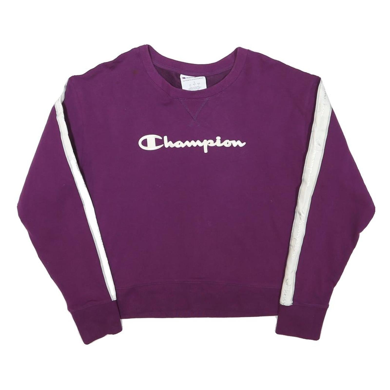 CHAMPION Womens Purple & White Crew Neck L Cotton Blend Logo Sweatshirt
