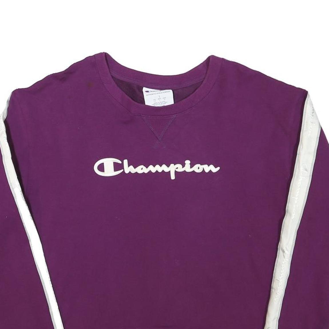 CHAMPION Womens Purple & White Crew Neck L Cotton Blend Logo Sweatshirt