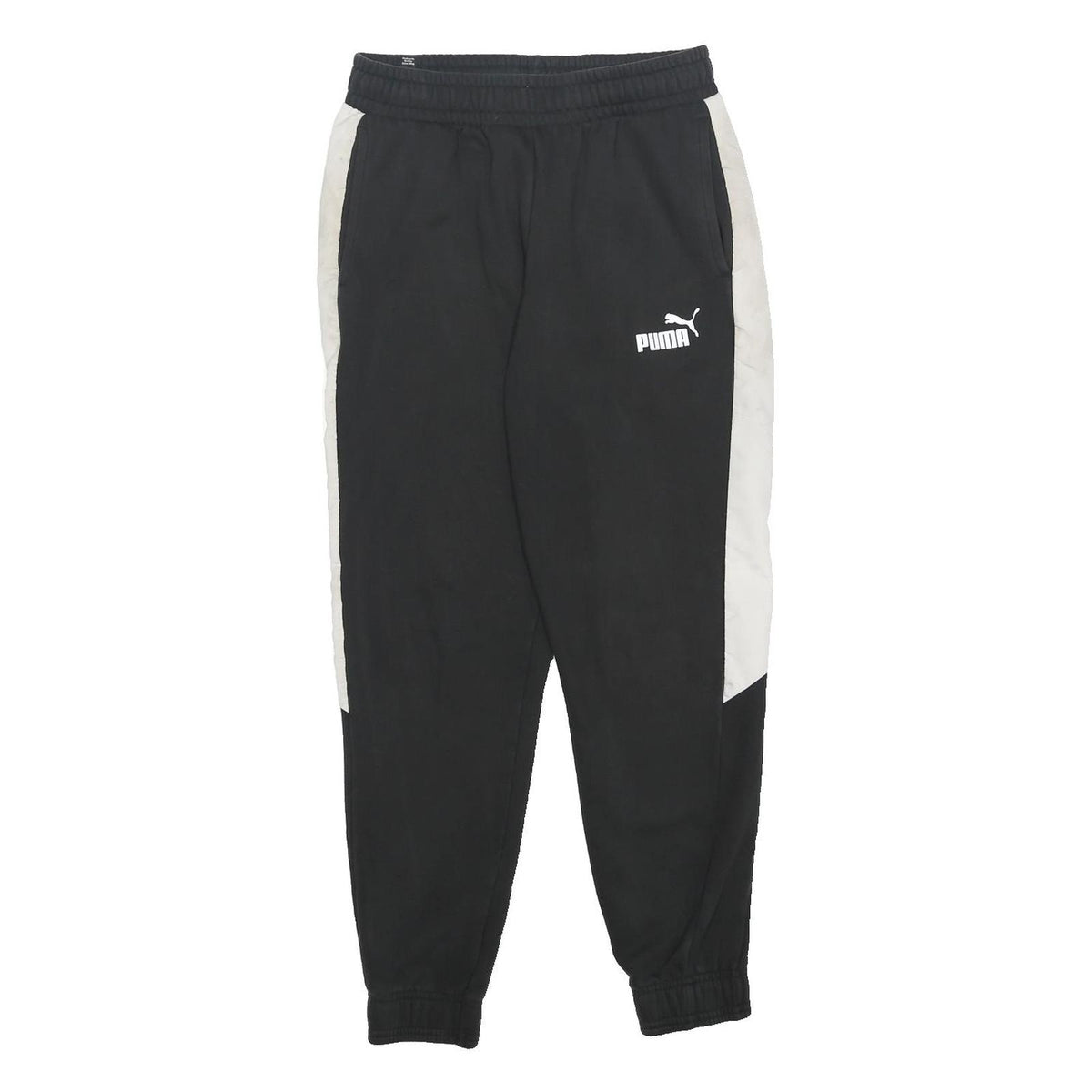 PUMA Mens Joggers Black & White Regular Tapered M W28 L28 Cotton Blend Casual