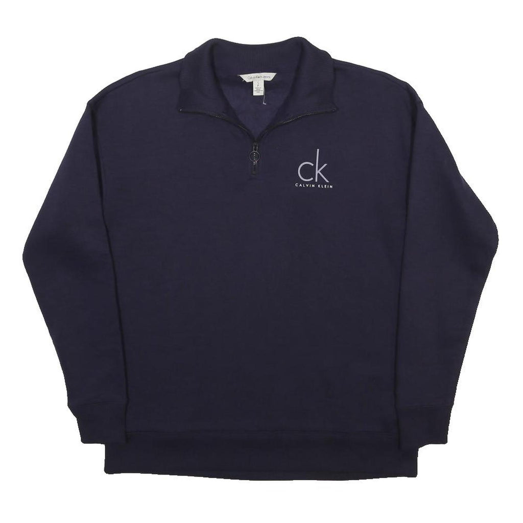 CALVIN KLEIN JEANS Mens Blue 1/4 Zip S Sweatshirt Logo Pullover Cotton Blend