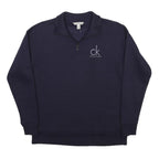 CALVIN KLEIN JEANS Mens Blue 1/4 Zip S Sweatshirt Logo Pullover Cotton Blend