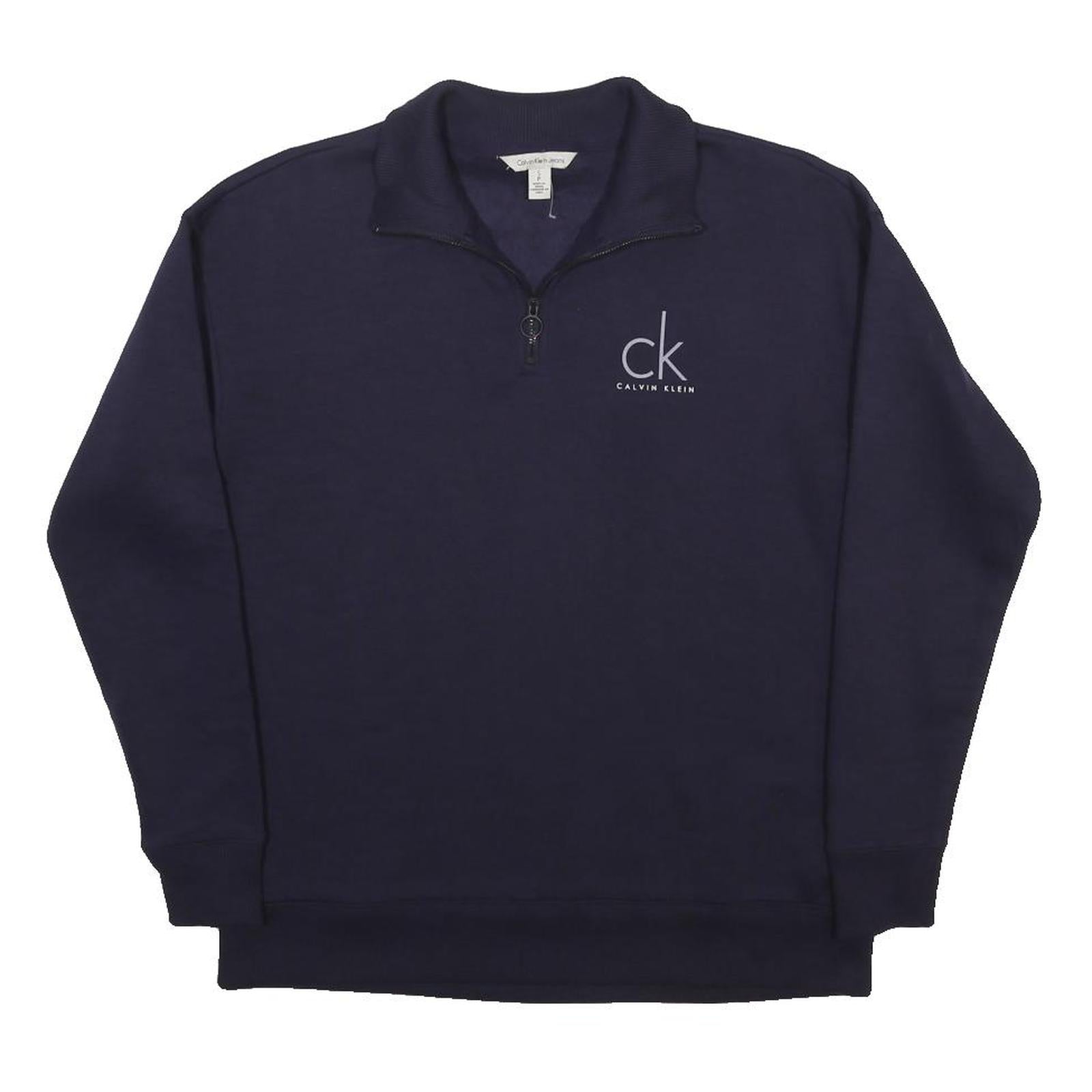 CALVIN KLEIN JEANS Mens Blue 1/4 Zip S Sweatshirt Logo Pullover Cotton Blend