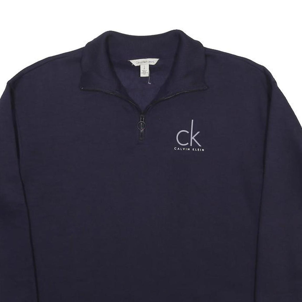 CALVIN KLEIN JEANS Mens Blue 1/4 Zip S Sweatshirt Logo Pullover Cotton Blend
