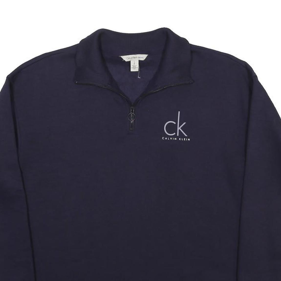 CALVIN KLEIN JEANS Mens Blue 1/4 Zip S Sweatshirt Logo Pullover Cotton Blend