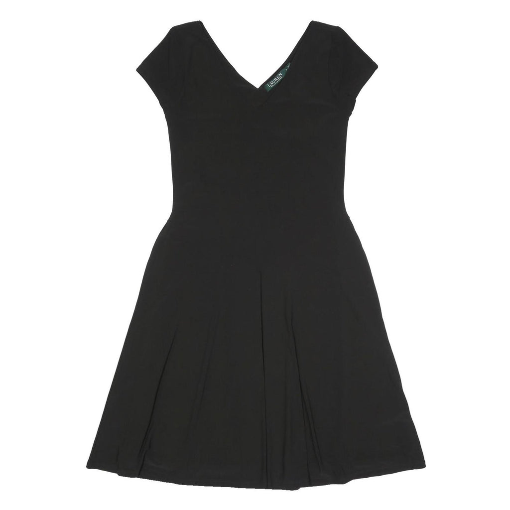 LAUREN RALPH LAUREN Womens Black Fit & Flare Polyester Dress S V-Neck Cap Sleeve