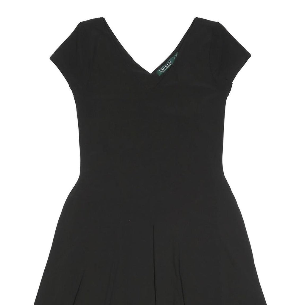 LAUREN RALPH LAUREN Womens Black Fit & Flare Polyester Dress S V-Neck Cap Sleeve