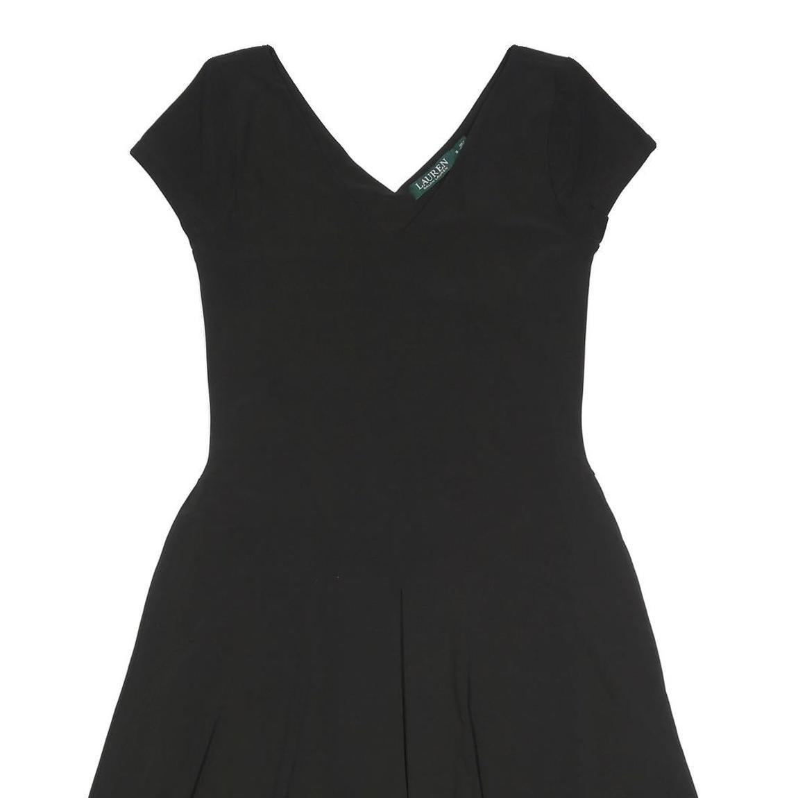 LAUREN RALPH LAUREN Womens Black Fit & Flare Polyester Dress S V-Neck Cap Sleeve