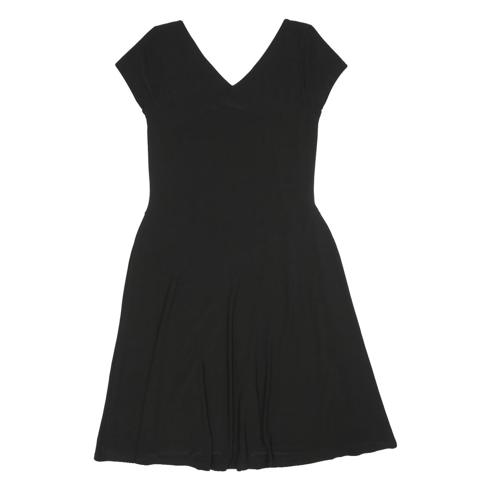 LAUREN RALPH LAUREN Womens Black Fit & Flare Polyester Dress S V-Neck Cap Sleeve