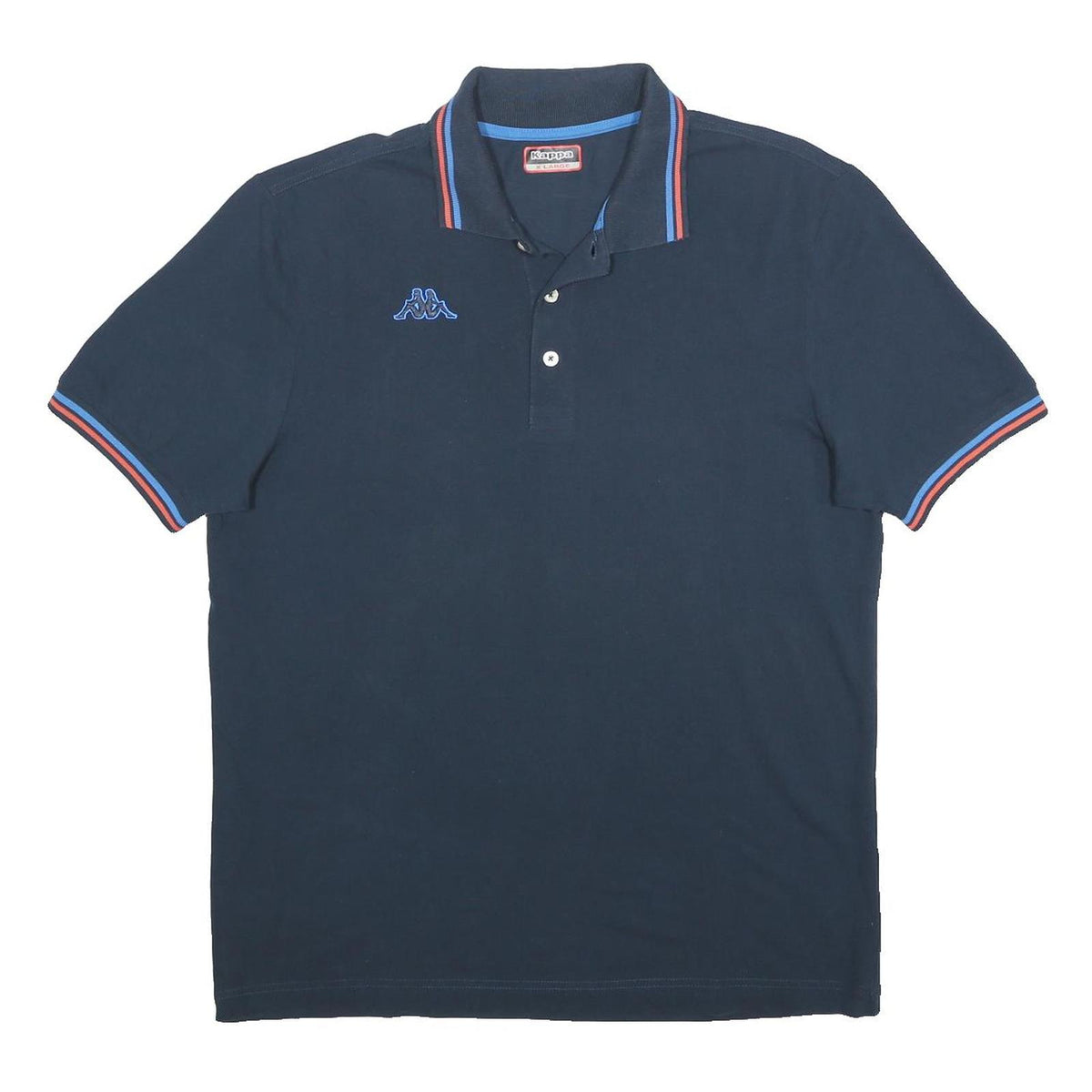 KAPPA Mens Navy Blue Red Stripe Short Sleeve Polo Shirt XL Classic Cotton Blend
