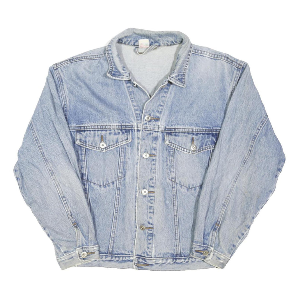 Mens Blue Denim Cotton Blend Button Jacket S Classic Casual Retro Style