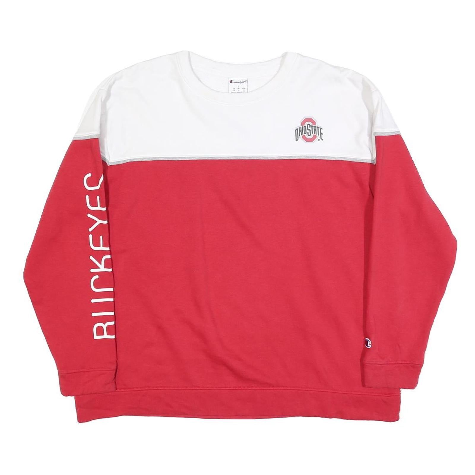 CHAMPION Mens Red & White Ohio State Crew Neck L Sweatshirt Rugby Style