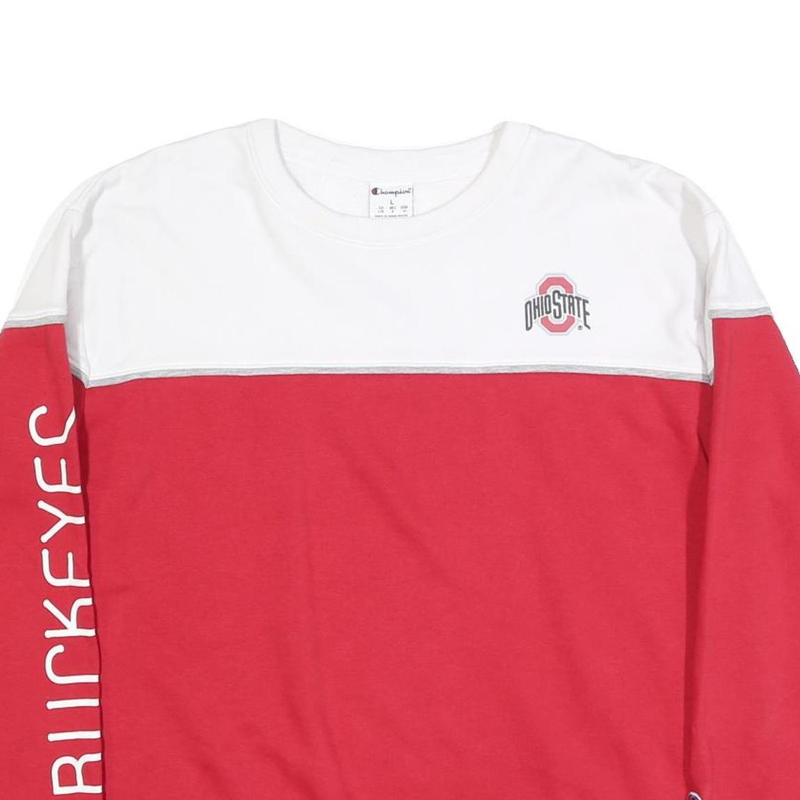 CHAMPION Mens Red & White Ohio State Crew Neck L Sweatshirt Rugby Style