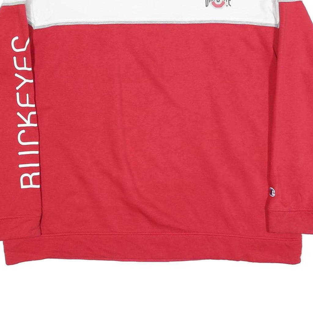 CHAMPION Mens Red & White Ohio State Crew Neck L Sweatshirt Rugby Style