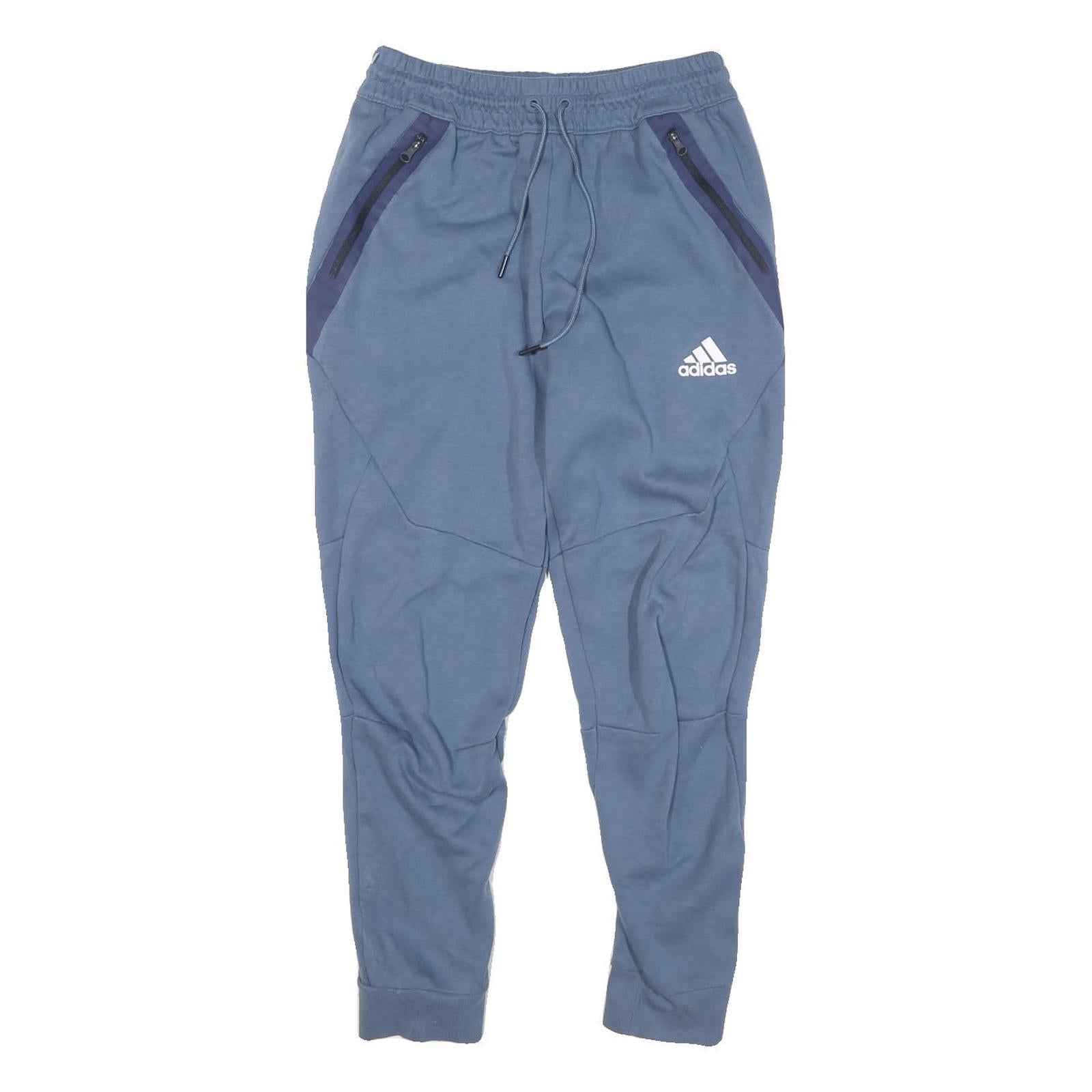 ADIDAS Mens Joggers Blue Navy Slim Tapered S W28 L26 Cotton Blend Sportswear