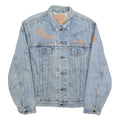 LEVI'S Mens Blue Cotton Denim Jacket M Button Plain Unique Embroidered Writing