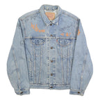 LEVI'S Mens Blue Cotton Denim Jacket M Button Plain Unique Embroidered Writing