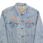 LEVI'S Mens Blue Cotton Denim Jacket M Button Plain Unique Embroidered Writing