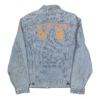 LEVI'S Mens Blue Cotton Denim Jacket M Button Plain Unique Embroidered Writing
