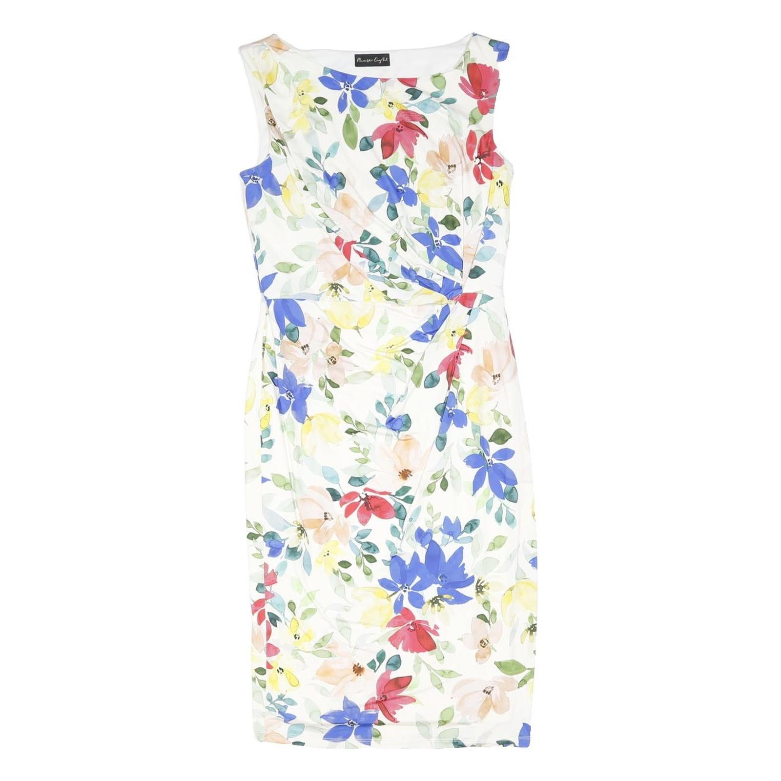 PHASE EIGHT Womens White Floral Sleeveless Bodycon Woven Midi Dress M Summer