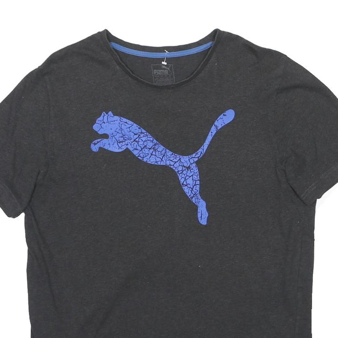 PUMA Mens Black & Blue Logo Graphic T-Shirt L Short Sleeve Crew Neck Casual