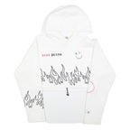 JK ATTIRE Womens White Hoodie XL Flame Print Cropped Drawstring