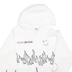 JK ATTIRE Womens White Hoodie XL Flame Print Cropped Drawstring
