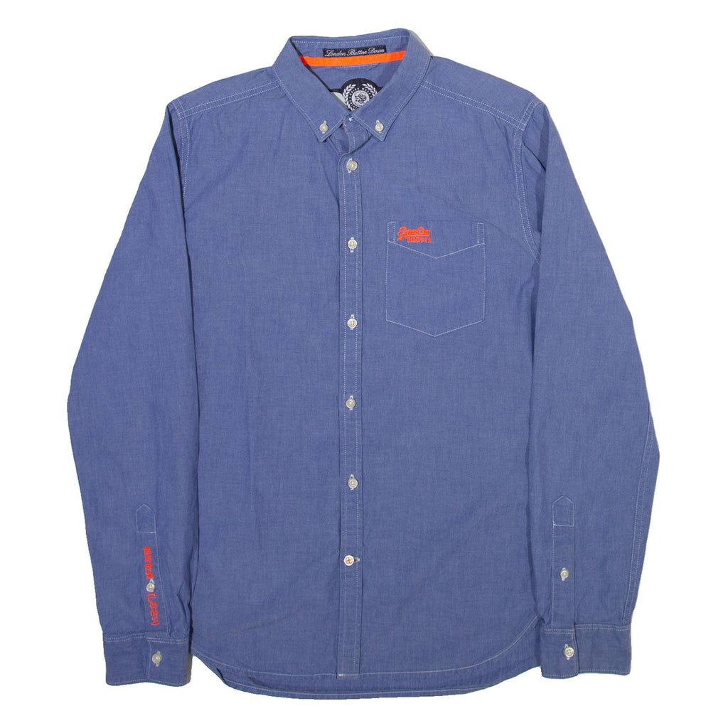 SUPERDRY Mens Plain Shirt Blue Long Sleeve S