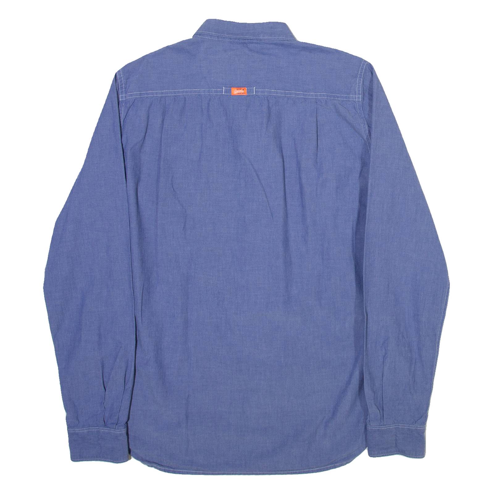 SUPERDRY Mens Plain Shirt Blue Long Sleeve S