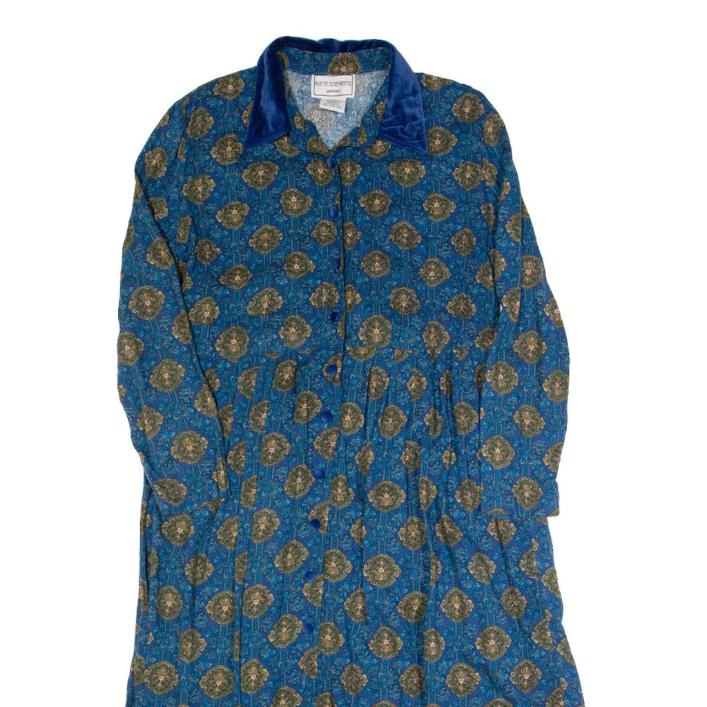 KARIN STEVENS Womens Tea Dress Blue 90s Crazy Pattern Long Sleeve Long M