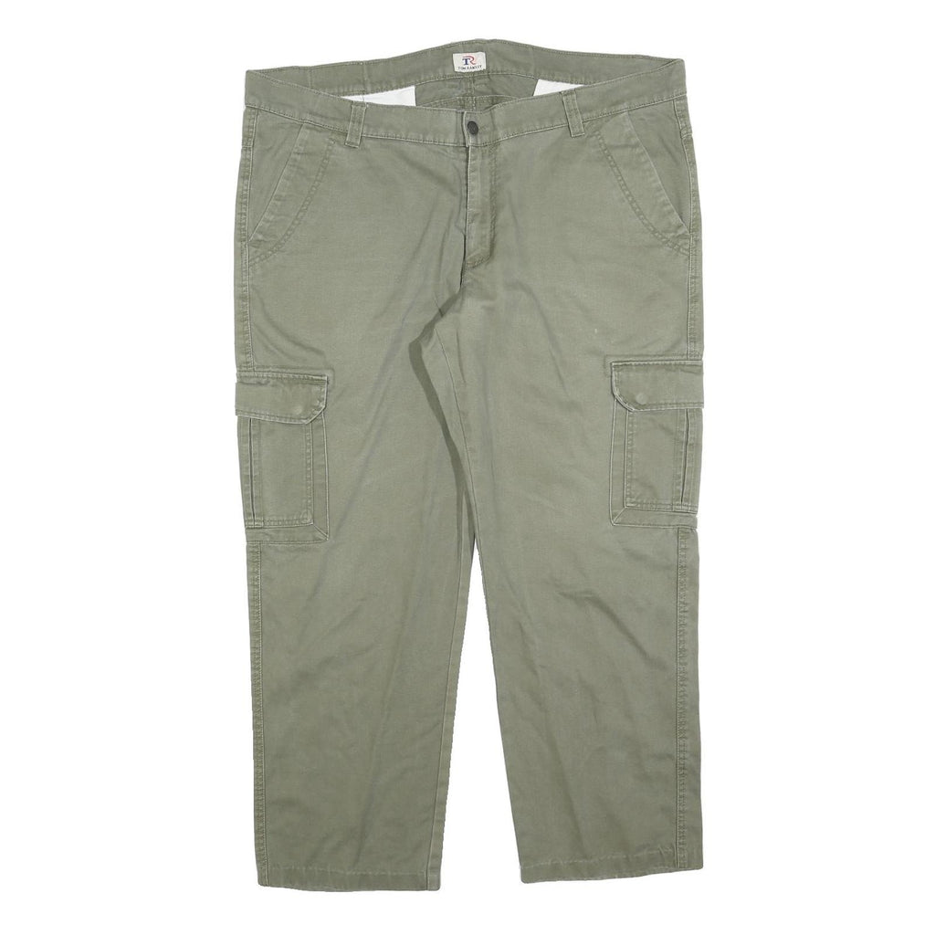 TOM RAMSEY Mens Cotton Blend Green Regular Cargo Trousers W42 L30 Casual Zip Fly