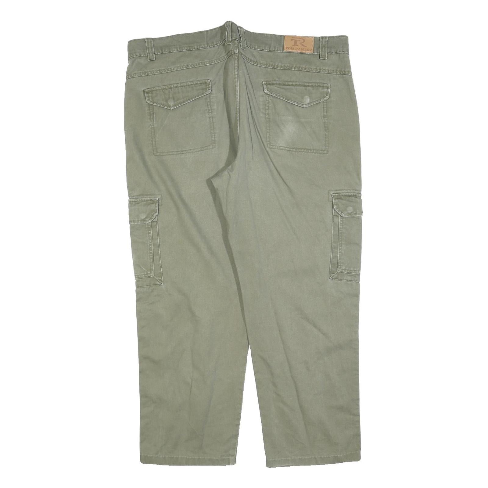 TOM RAMSEY Mens Cotton Blend Green Regular Cargo Trousers W42 L30 Casual Zip Fly