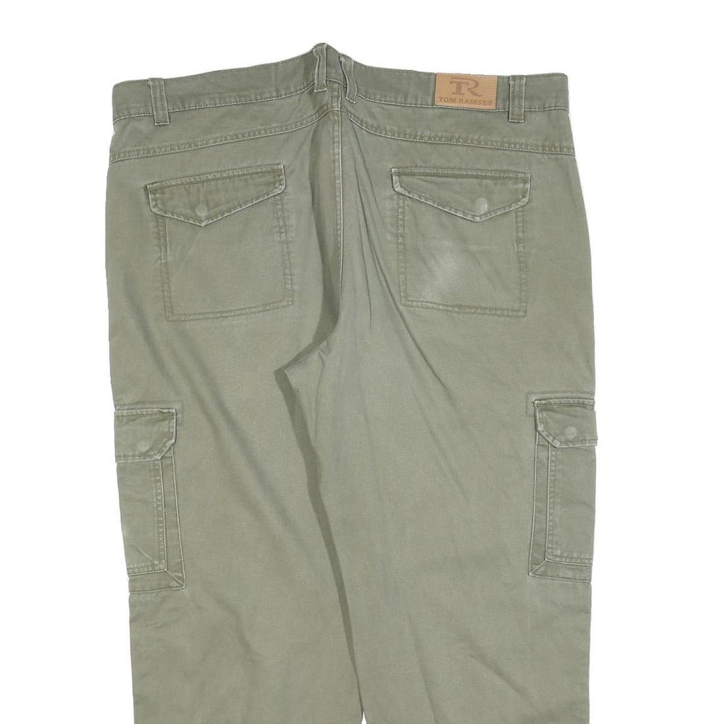 TOM RAMSEY Mens Cotton Blend Green Regular Cargo Trousers W42 L30 Casual Zip Fly