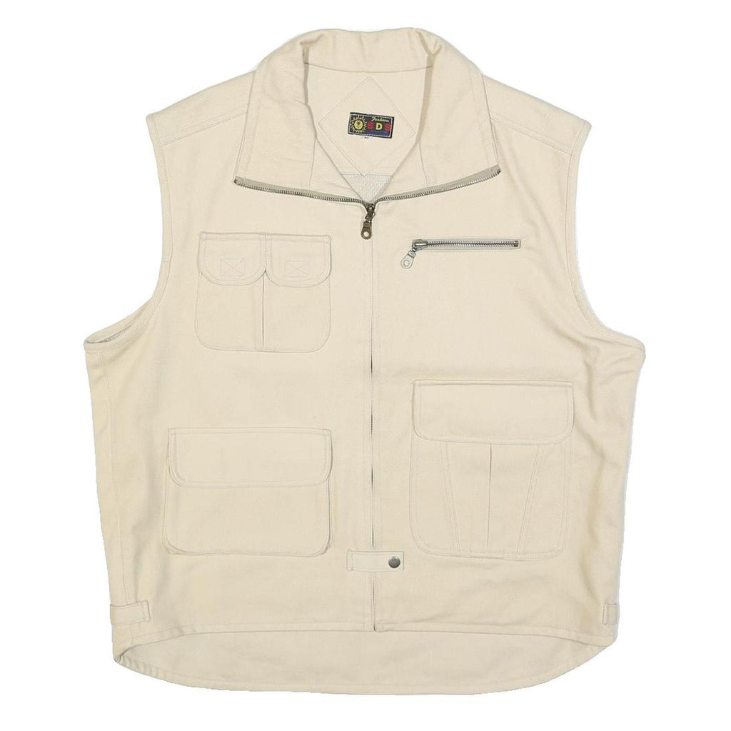 SDS Mens Cream Cotton Waistcoat XL Woven Zip Pocket Utility Outdoor