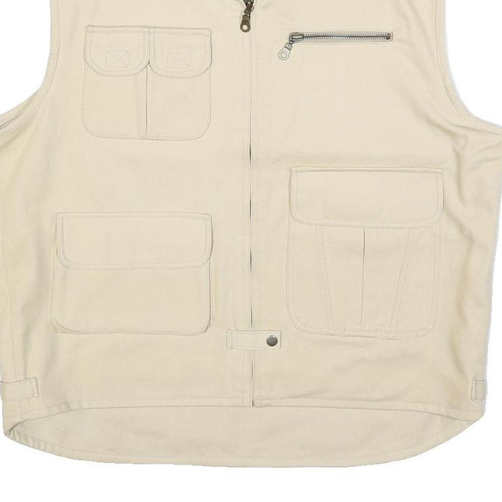SDS Mens Cream Cotton Waistcoat XL Woven Zip Pocket Utility Outdoor