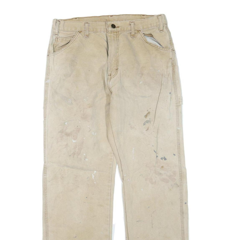 DICKIES Mens Regular Fit Beige Cotton Blend Trousers W32 L32 Workwear Zip