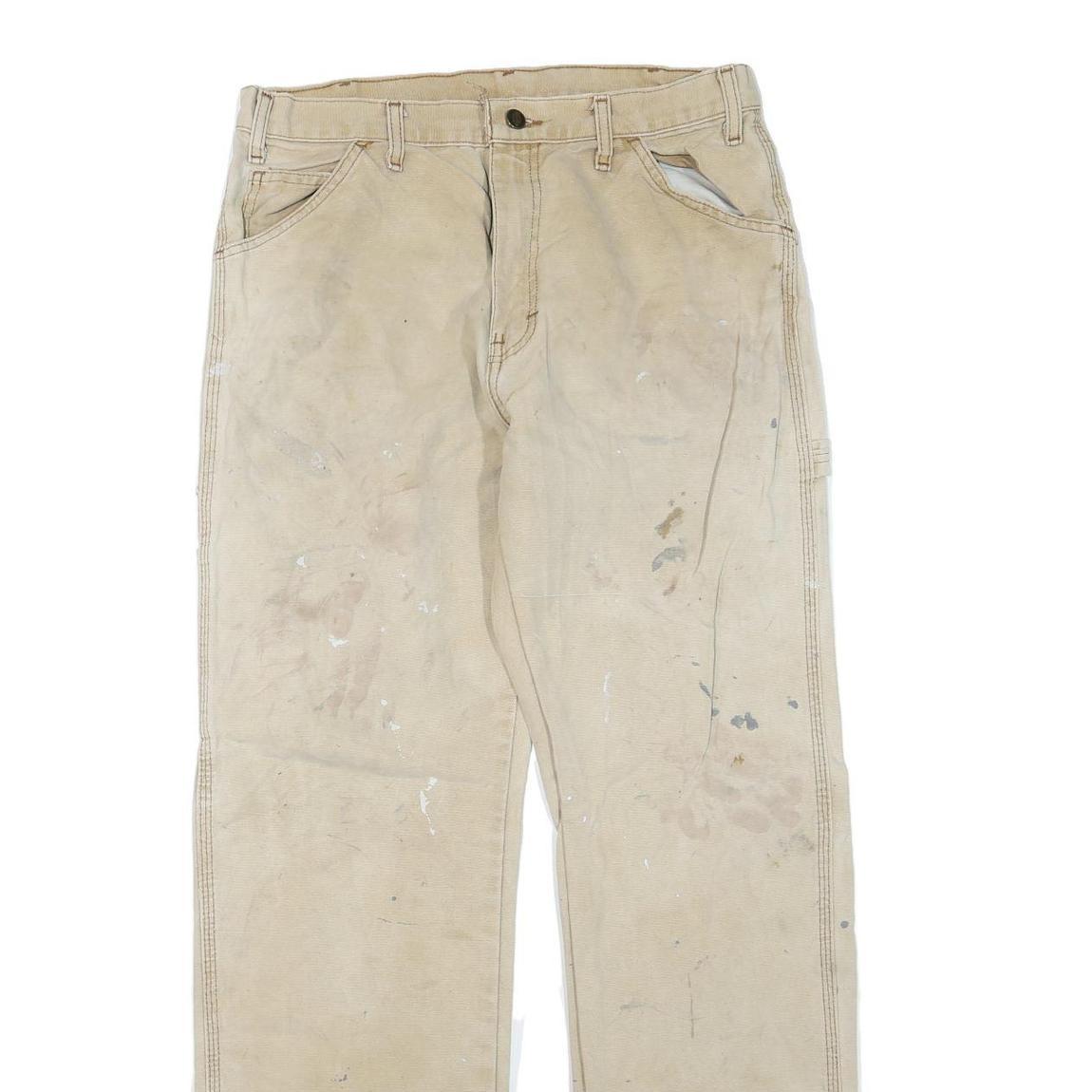 DICKIES Mens Regular Fit Beige Cotton Blend Trousers W32 L32 Workwear Zip