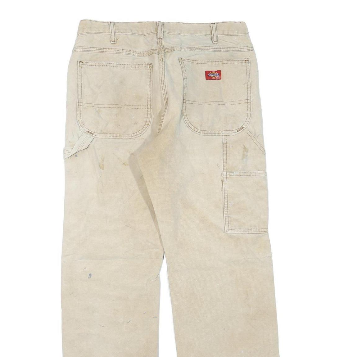 DICKIES Mens Regular Fit Beige Cotton Blend Trousers W32 L32 Workwear Zip