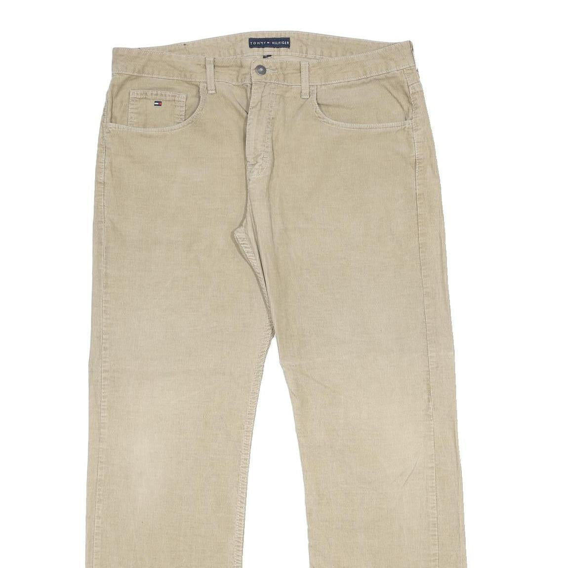 TOMMY HILFIGER Mens Regular Fit Beige Cotton Corduroy Trousers W36 L34 Casual