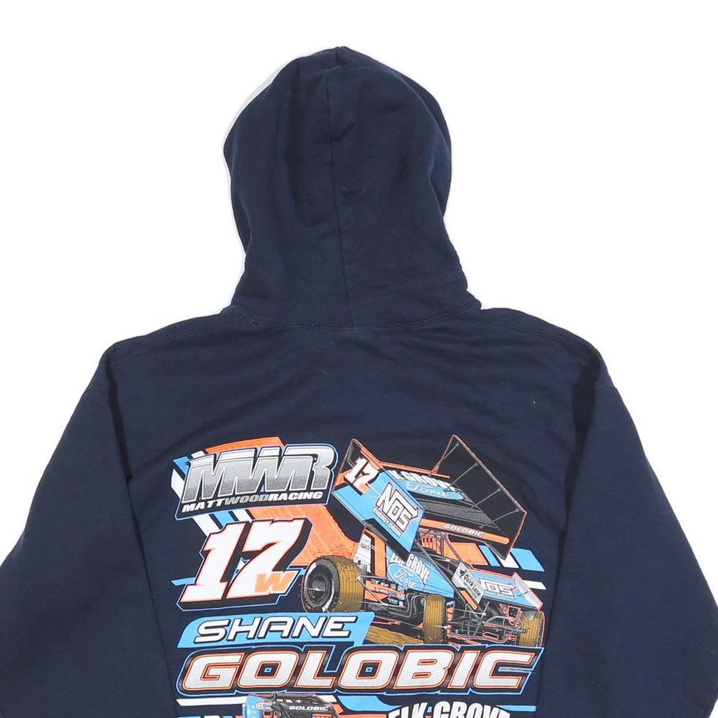 GILDAN Mens Navy Blue Shane Golobic Racing Hoodie M Cotton Blend