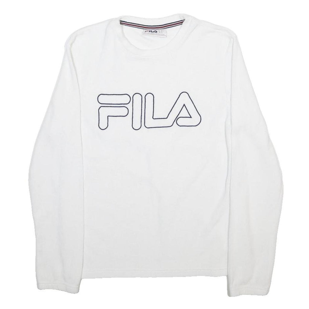 FILA Mens White Crew Neck S Cotton Blend Pullover Sweatshirt Logo