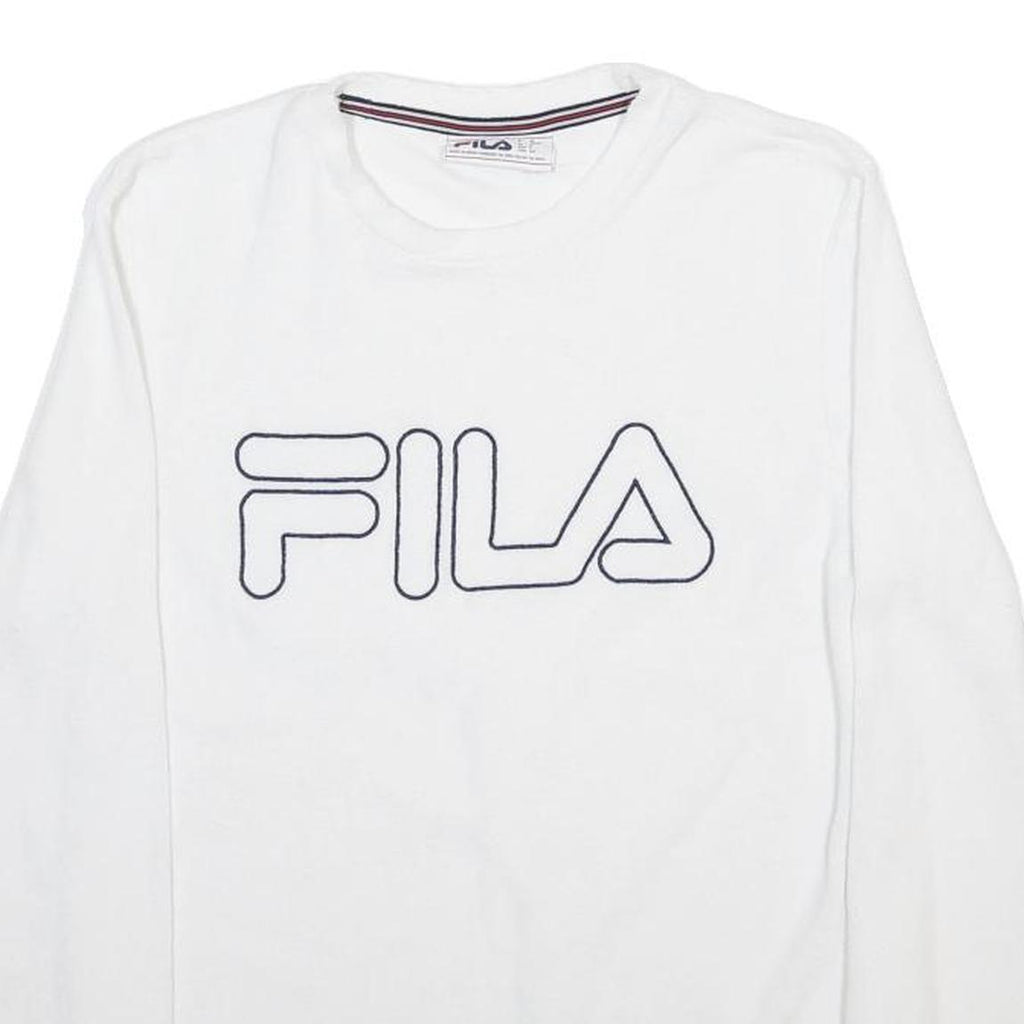 FILA Mens White Crew Neck S Cotton Blend Pullover Sweatshirt Logo